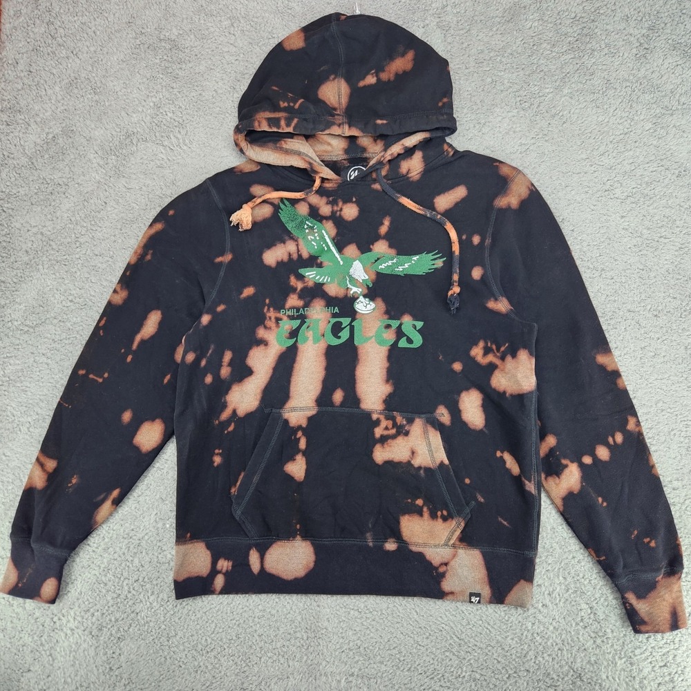 Philadelphia Eagles '47 Brand Tie Dye Acid Wash Hoodie Mens L NFL Throwback Logo